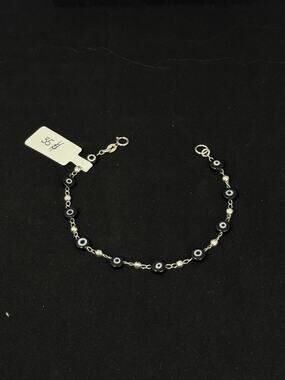 Esclava Con 10 Ojos Turcos Color Negro De Plata 925 Silver 925 - 7 Inch